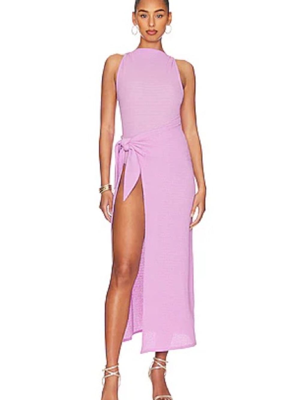 Sleeveless Mauve High-Slit Tie-Waist Maxi Dress